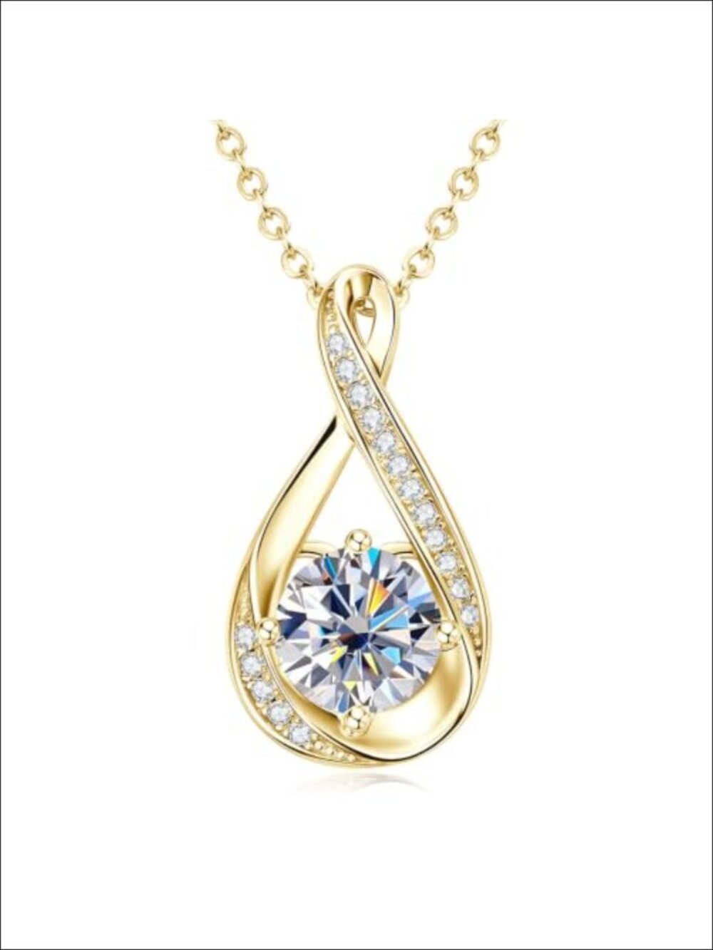 Moissanite Infinity Symbol 14K Gold Plated Pendant Necklace